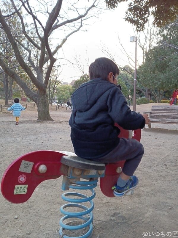 近所の公園で遊ぶ息子たち