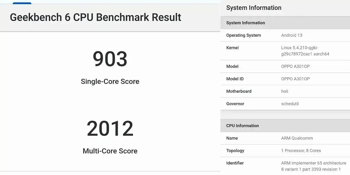 OPPO Reno9 AのGeekbench 6 CPUBenchmark 計測結果は、Single-Core 903、Multi-Core 2012でした。