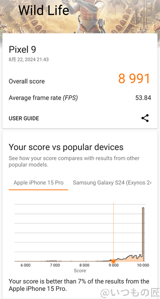 Google Pixel 9 AnTuTu ベンチマーク 3D MarkのWild Lifeのスコア