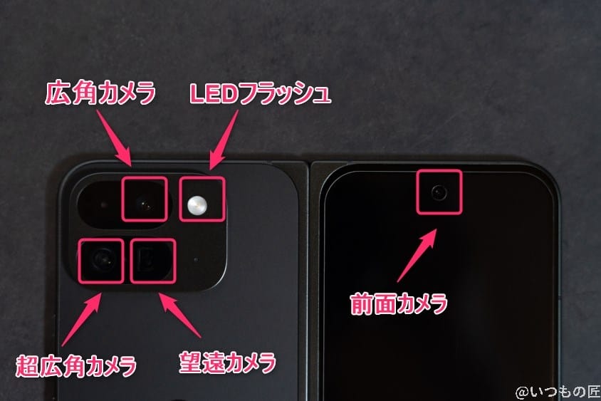Google Pixel 9 Pro Fold カメラ Google Pixel 9 Pro Fold の背面カメラのイメージ図