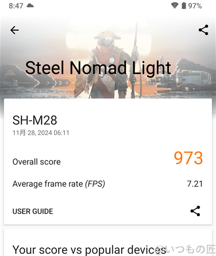 aquos r9 ベンチマーク 3d markのsteel nomad lightのスコア | モバイル比較レビュー.jp AQUOS R9 ベンチマーク 3D MarkのSteel Nomad Lightのスコア