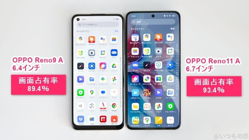 oppo reno11 aとoppo reno9 aのディスプレイ比較 | モバイル比較レビュー.jp OPPO Reno11 A レビュー OPPO Reno11 AとOPPO Reno9 Aのディスプレイ比較