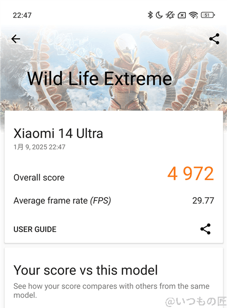Xiaomi 14 Ultra ベンチマーク 3D MarkのWild Life Extremeのスコア