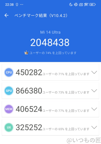Xiaomi 14 Ultra ベンチマーク AnTuTu Benchmark V10 計測結果