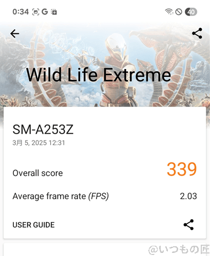galaxy a25 5gの3d markによるwild life extremeのベンチマークの最高スコア | モバイル比較レビュー.jp Galaxy A25 5Gの3D MarkによるWild Life Extremeのベンチマークの最高スコア