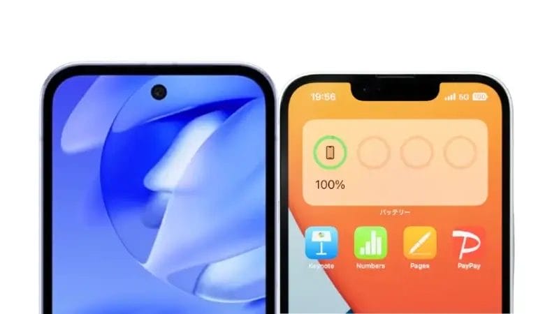 google pixel 9aとiphone16eの正面デザイン | モバイル比較レビュー.jp Google Pixel 9aとiPhone16eの正面デザイン