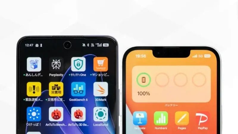 OPPO Reno13 AとiPhone16eの比較 正面デザイン