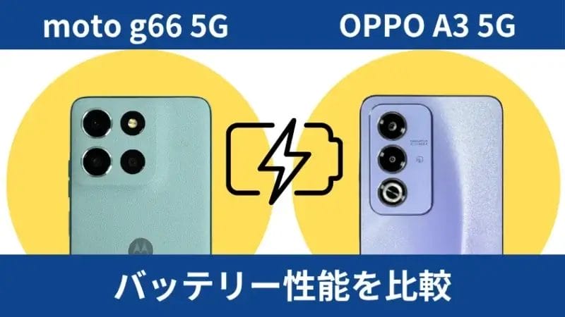 moto g66 5gとoppo a3 5gのバッテリー性能を比較 | モバイル比較レビュー.jp moto g66 5GとOPPO A3 5Gのバッテリー性能を比較