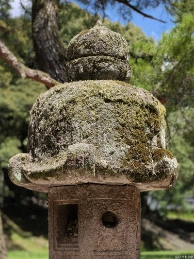 苔の緑が映える石灯篭 | モバイル比較レビュー.jp OPPO Reno14 5G カメラ 苔の緑が映える石灯篭