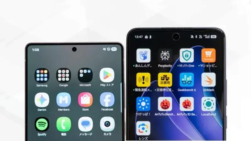 galaxy s25とoppo reno13 aの比較 ディスプレイデザイン イメージ画像 | モバイル比較レビュー.jp Galaxy S25とOPPO Reno13 Aの比較 ディスプレイデザイン