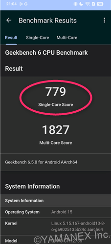 GeekbenchでOPPO A5 5Gのベンチマークを計測した時の最高スコア